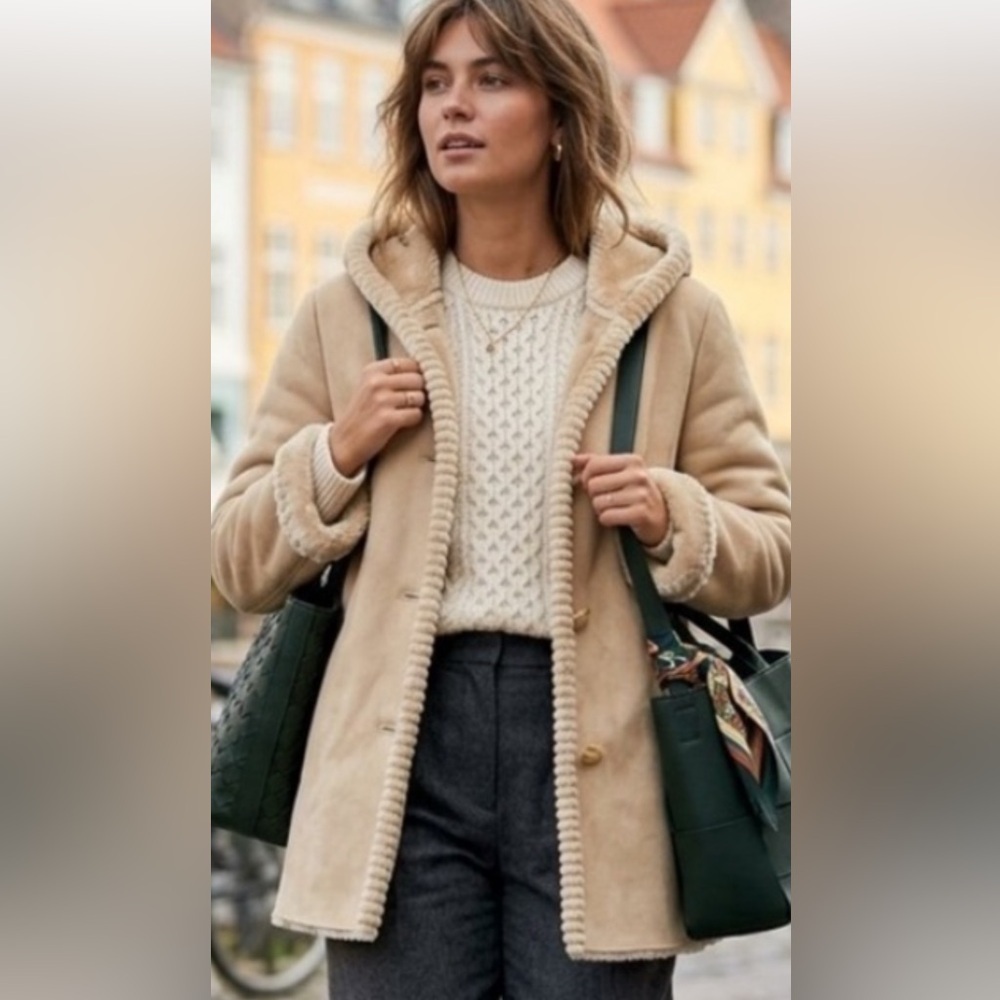 Jones New York Hooded Teddy-Trim Jacket in Camel